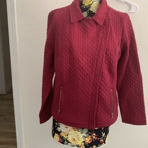 Isaac Mizrahi Quilted Knit Motorcycle Jacket  Black  Raspberry size large